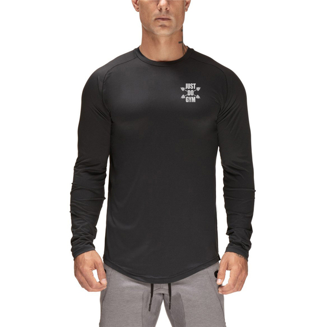 Męska koszulka z długim rękawem Casual O-Neck T-Shirt - jesienne treningi, siłownia, fitness, bieganie - Mesh Fit - tanie ubrania i akcesoria