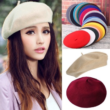 Beret damski z wełny we wzorach malarza, styl vintage, kolor jednolity