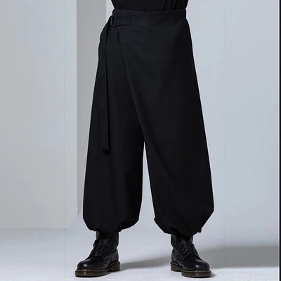Czarne męskie spodnie Yamamoto - szerokie nogawki, culottes, obcisłe haremki - tanie ubrania i akcesoria