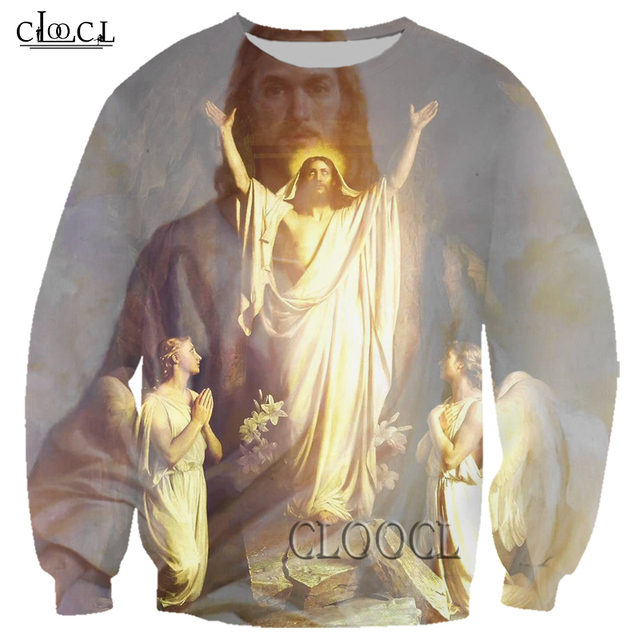 Bluza Unisex 3D z wydrukiem Bóg Religia Jezus Chrystus Casual Style - Mężczyźni i Kobiety, Dresowy - Jesień - tanie ubrania i akcesoria