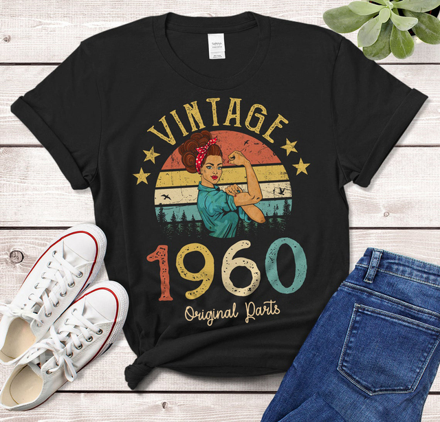 Koszulka damska Vintage 1960 - edycja kwarantanny, idealny prezent urodzinowy dla mamy lub żony - 61 lat - tanie ubrania i akcesoria