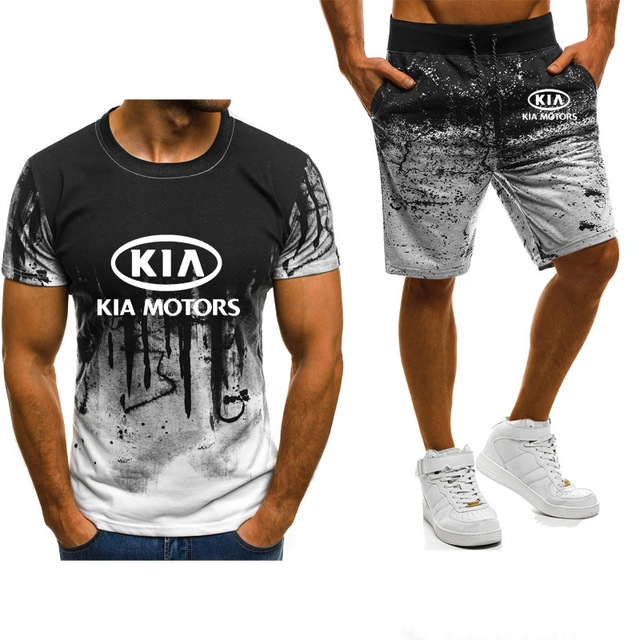 Męska koszulka z krótkim rękawem KIA Logo 2020 w modnym gradientowym stylu - wysoka jakość - tanie ubrania i akcesoria