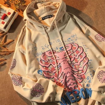 Obszerna damska bluza streetwear z kapturem Y2K z nadrukiem czaszki Grunge Gothi