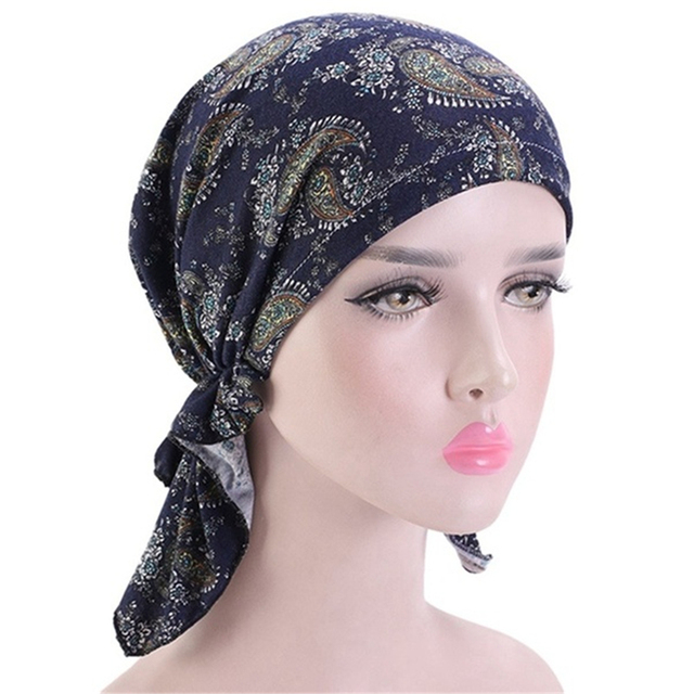 Kapelusz Chemo Beanie Turban dla kobiet z marszczeniami, kwiatowym wzorem, idealny dla osób po chemioterapii, na głowę, szalik, do pokrycia głowy, z jego drukowanym wzorem, dla muzułmanek - tanie ubrania i akcesoria
