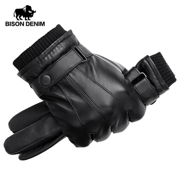 Rękawiczki męskie z owczej skóry Bison Denim - ciepłe, ekran dotykowy, czarne, wysokiej jakości