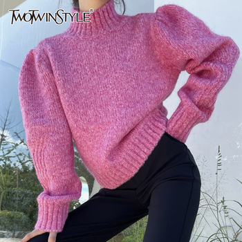 Sweter TWOTWINSTYLE Casual damski golf jednolity z długim rękawem - jesienny styl 2021, luźny i wygodny
