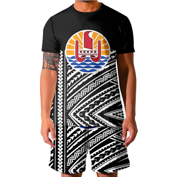 Męskie dresy z polinezyjskim wzorem Aloha, 2 częściowy komplet T-Shirt i spodenki, rozmiar 5XL