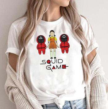 Koszulka z krótkim rękawem dla kobiet z nadrukiem cartoon lato - moda casual, styl koreański, TV Squid, różne wzory i kolory