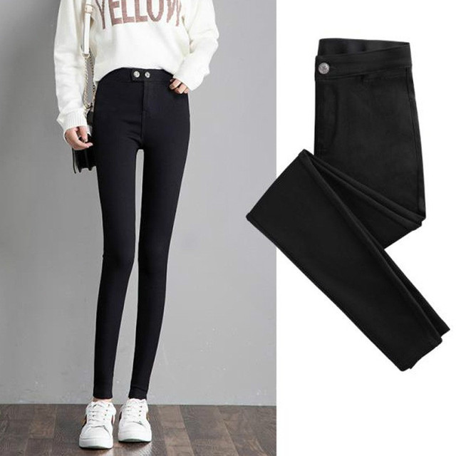 Lato-Jesień 2020: Czarne ołówkowe spodnie skinny z wysokim stanem, kieszeniami i elastycznym materiałem - dla kobiet - tanie ubrania i akcesoria
