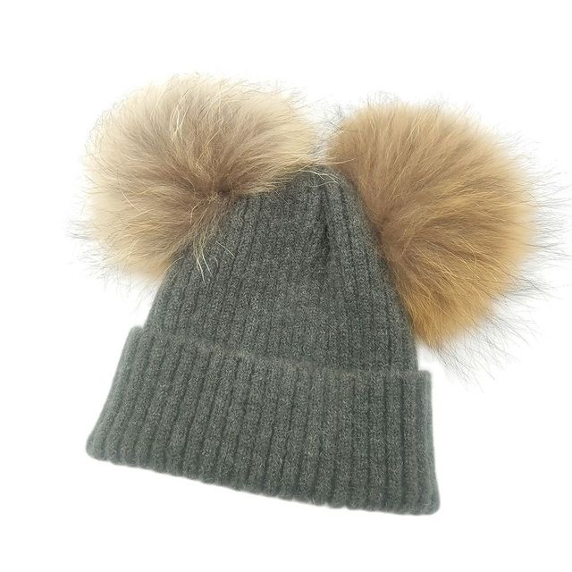 Jesienna-zimowa czapka dziecięca z podwójnej dzianiny z prawdziwą wełną imitującą kaszmir, szopa pracz, modelująca - czapki zimowe - tanie ubrania i akcesoria