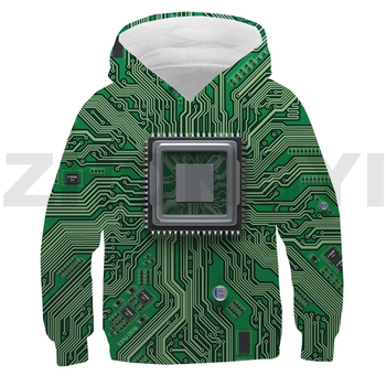 Bluza z kapturem Streetwear Casual Circuit Board dla nastolatków, dzieci i mężczyzn z elektronicznym chipem Anime