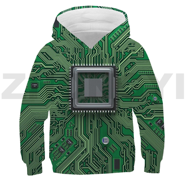 Bluza z kapturem Streetwear Casual Circuit Board dla nastolatków, dzieci i mężczyzn z elektronicznym chipem Anime - tanie ubrania i akcesoria
