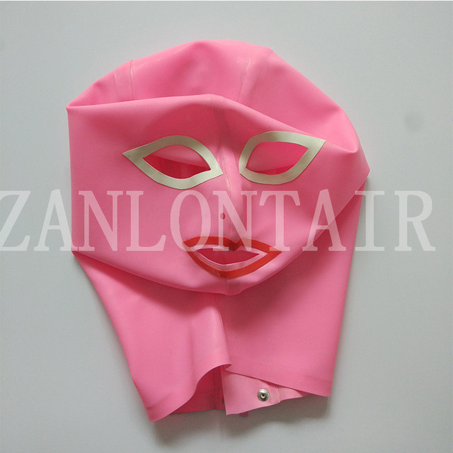 Bielizna sexy w stylu księżniczki - lateksowa maska kaptur z odkrytymi oczami i ustami, ręcznie wykonana, kolor różowy - tanie ubrania i akcesoria