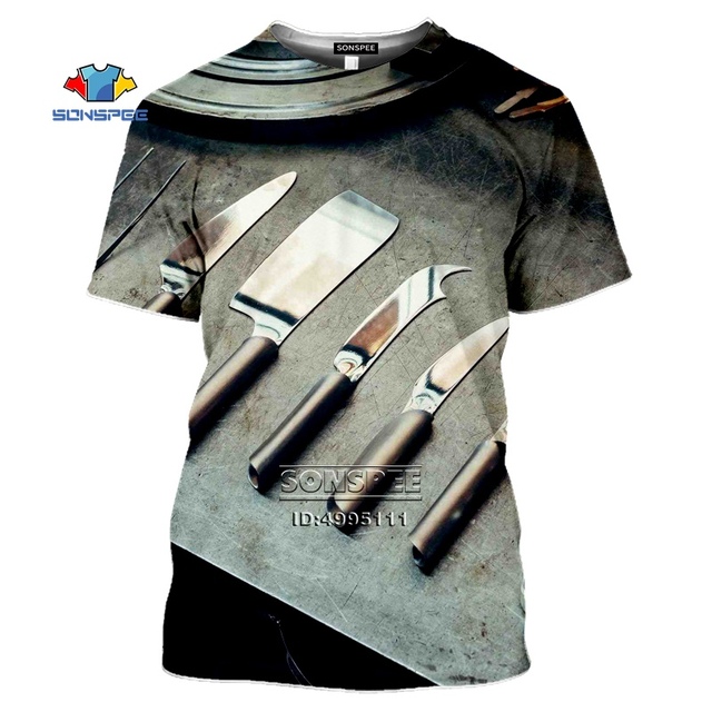 Męska koszulka SONSPEE z nowym, 3D drukiem noża szefa kuchni - tanie ubrania i akcesoria