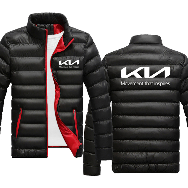 Męskie kurtki zimowe KIA Logo - wzór samochodu, wysoka jakość - tanie ubrania i akcesoria
