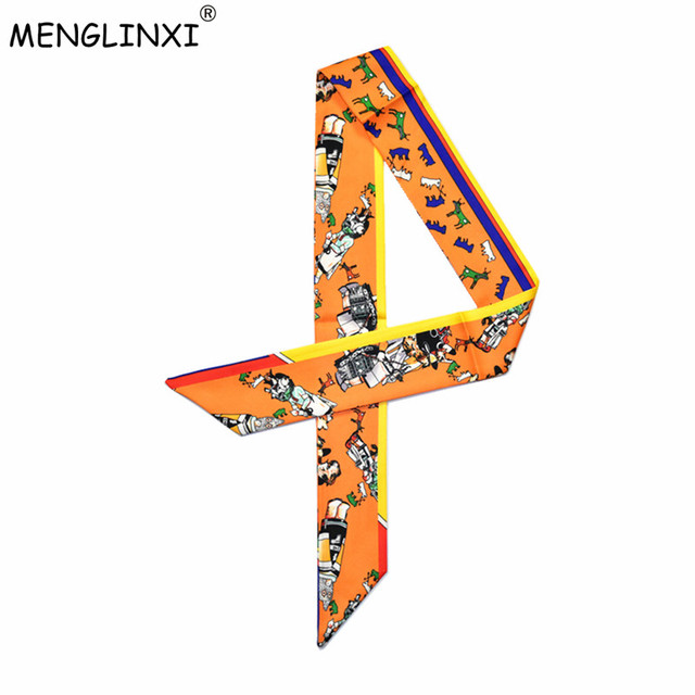 Szalik jedwabny marki MENGLINXI 2021, seria małe mit, wzór żeński druk, kolorowa rama, idealna ozdoba na głowę, do torebki i jako wstążka - tanie ubrania i akcesoria