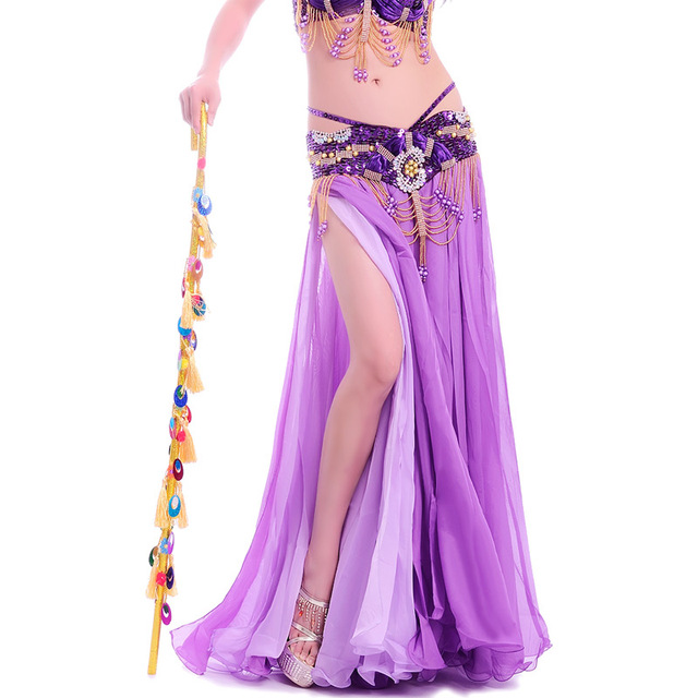 Kostium taneczny brzucha z dwoma podziałami i szyfonową spódnicą - wielowariantowy taniec brzucha - tanie ubrania i akcesoria