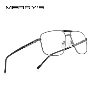Okulary do czytania MERRYS DESIGN, klasyczne luksusowe, tytanowe, blokujące niebieskie światło, podwójny mostek, kwadratowe, model S2012FLH  