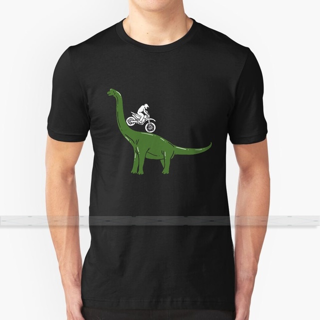 Koszulka męska Dino T-shirt z motywem motocykla rowerzysty na motocyklu dinozaura - 100% bawełna, letni top, popularny design - tanie ubrania i akcesoria