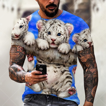 Męska koszulka letnia z dekoltem w stylu Hip-hop ze zwierzęcymi motywami (lew i tygrys) w 3D, w rozmiarze XXS-6XL