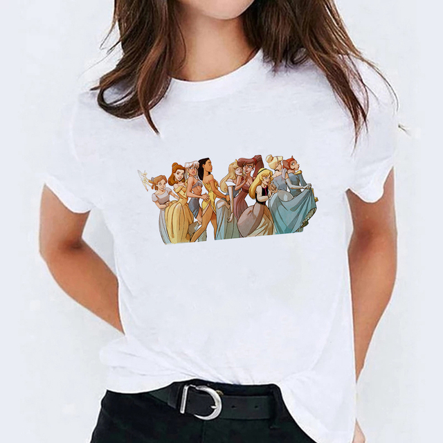 Koszulka damska Disney minimalistyczna księżniczka Party T z krótkim rękawem - odzież oddychająca, Ulzzang - tanie ubrania i akcesoria