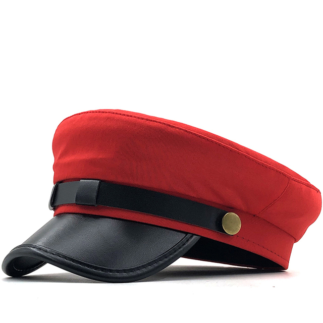 Nowy płaski unisex czapka wojskowa czerwono-czarna ograniczony street style - tanie ubrania i akcesoria