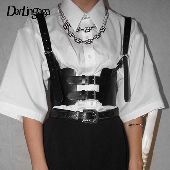 Krótka czarna kamizelka na ramiączkach z regulacją - Darlingaga Streetwear