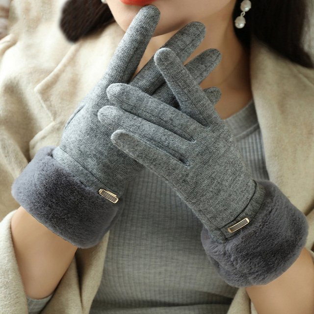 Damskie rękawiczki zimowe dotykowe z aksamitu i zagęszczanym pluszem na nadgarstki - tanie ubrania i akcesoria