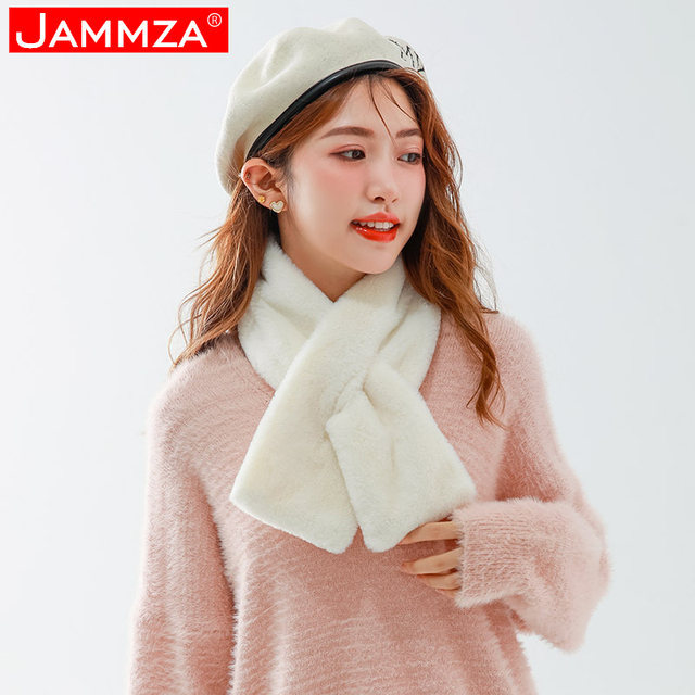 Damski szalik zimowy z falbankami w koreańskim stylu, wykonany z miękkiego pluszu i dzianiny z imitacją futra królika - utrzymuje ciepło i dodaje uroku - tanie ubrania i akcesoria
