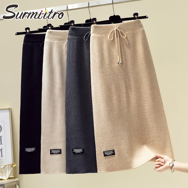 Spódnica ołówkowa SURMIITRO 2021 dla kobiet: modne wzory na jesień i zimę z wysokim stanem oraz średnią długością - tanie ubrania i akcesoria