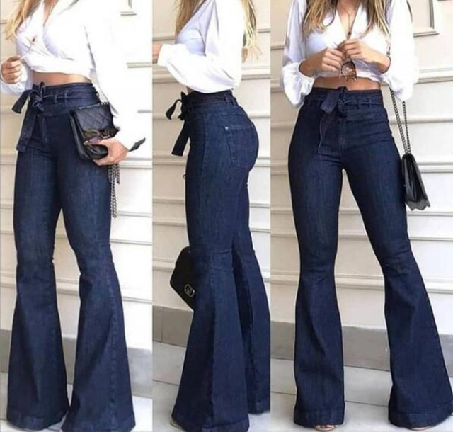 Spodnie dżinsowe flare damskie - obcisłe, wysoka talia, długie, wiosenne, elastyczne - tanie ubrania i akcesoria