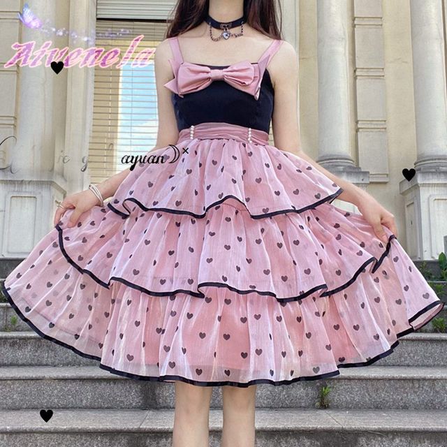 Sukienka JSK Lolita z miękkiego materiału - styl Harajuku, kobiece, słodkie, na imprezę - Japoński ciasto Loli Vestidos AFC1064 - tanie ubrania i akcesoria