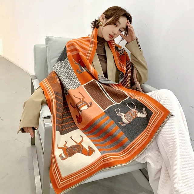 Luksusowy szalik z kaszmiru 2021 Pashmina dla kobiet - ciepły, gruby, nadrukowany, dostępny w różnych wzorach - tanie ubrania i akcesoria