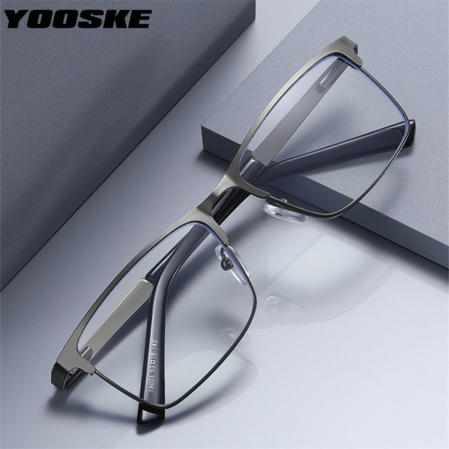 Metalowa ramka okularów do czytania dla mężczyzn - YOOSKE Vintage. Blokowanie niebieskiego światła. Wzmocniona nadwzroczność. Gradacja od +1.0 do +3.0 - tanie ubrania i akcesoria