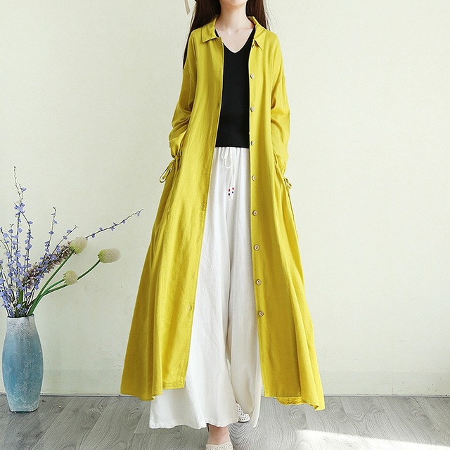 Kardigan koszula jednokolorowa w stylu chińskim - lato Max, długa tunika dla kobiet, retro, tradycyjna kurtka Hanfu 10707 - tanie ubrania i akcesoria