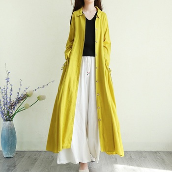 Kardigan koszula jednokolorowa w stylu chińskim - lato Max, długa tunika dla kobiet, retro, tradycyjna kurtka Hanfu 10707