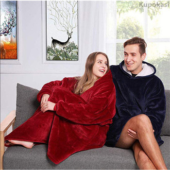 Grube flanelowe piżamy z kapturem dla dorosłych w kocu - Topy do spania