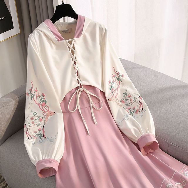 Chińska bluza w stylu kimono z haftem, plus rozmiar, długie rękawy, dwuczęściowy zestaw sukienki, wiosna/jesień - tanie ubrania i akcesoria