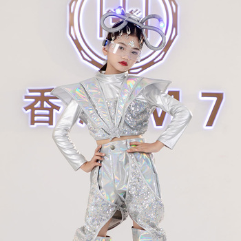 Dziecięcy kostium dzieci model etap srebrny cekin błyszczący ubiór dziecięcy z festiwalu Jazz HipHop DQL6308