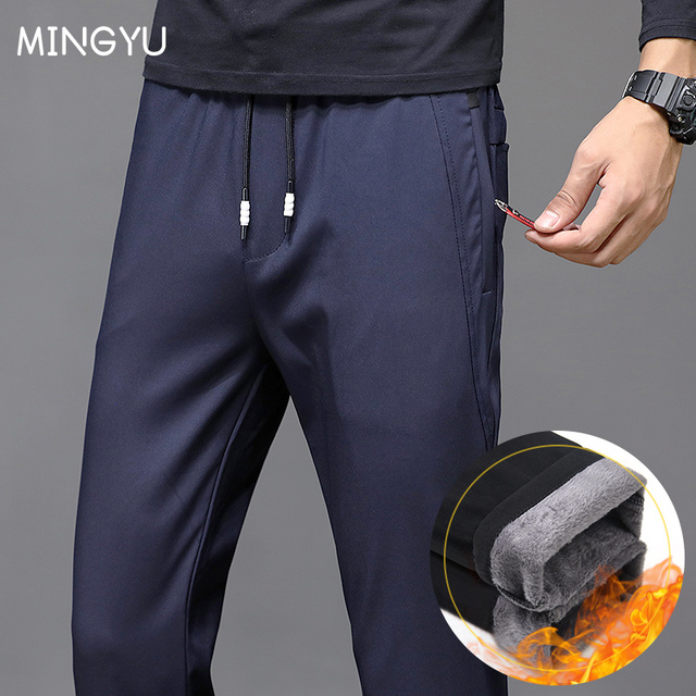 Mężczyźni - Mingyu Spodnie Zimowe z Polarowego Materiału Skinny Fit, Ciepłe i Grube - Czarny/Szary/Niebieski, Rozmiar 28-38 - tanie ubrania i akcesoria