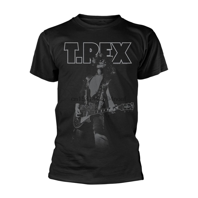 Oficjalna koszulka męska T-Rex Marc Bolan z motywem gitary w czarno-białym stylu - tanie ubrania i akcesoria