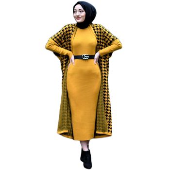 Kobiecy zestaw: sukienka Maxi z golfem i sweter Maxi z długim rękawem w modnym wzorze - kategoria: Islamska odzież