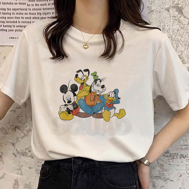 Koszulka damska Disney Classic z nadrukiem Mickey Mouse Squad kaczor Donald Goofy Pluto, krótki rękaw, casualowy styl, kreskówkowy t-shirt - tanie ubrania i akcesoria