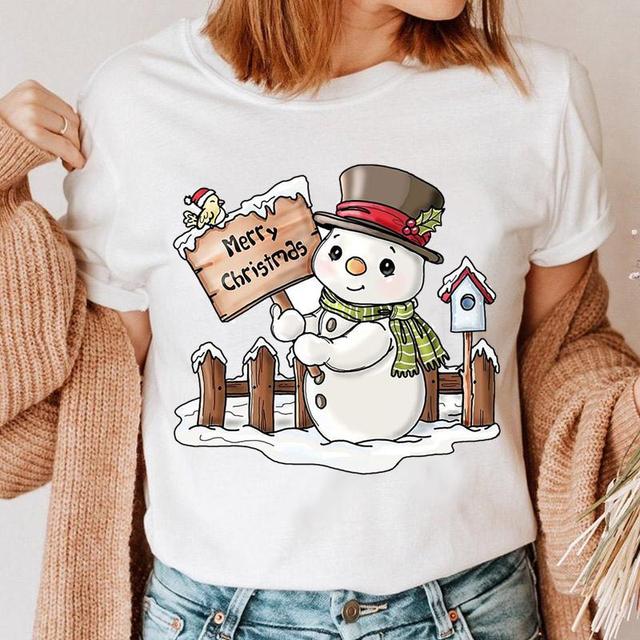 Koszulka damska z nadrukiem graficznym Śliczny Snowman Trend - idealna na nowy rok i wakacje - tanie ubrania i akcesoria