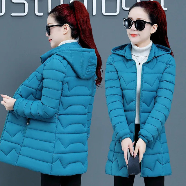 Zimowy płaszcz dla kobiet w średnim wieku z kapturem, rozmiar 5XL-6XL, ciepła puchowa parka - tanie ubrania i akcesoria