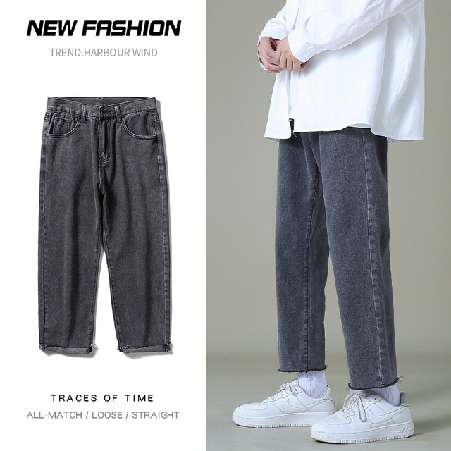 Męskie spodnie w stylu koreańskim z szerokimi nogawkami 2021, jesienne, luźne, przycięte, popularnej marki Casual Pants - tanie ubrania i akcesoria