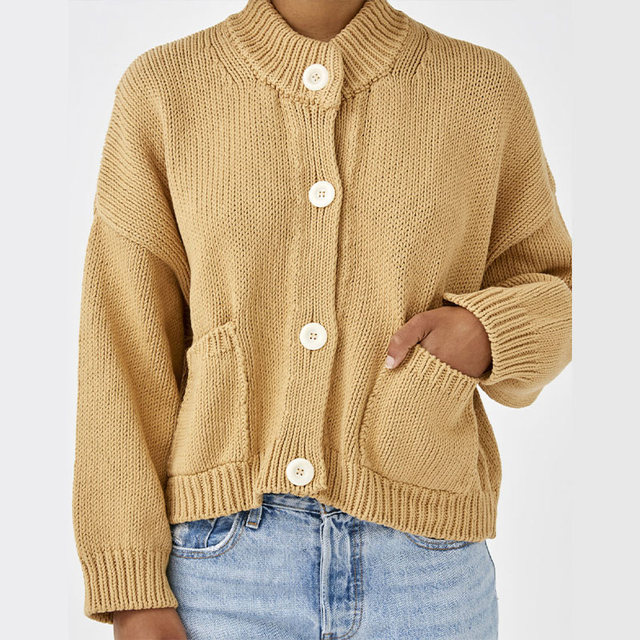 Sweter damski rozpinany O-neck z długim rękawem i opuszczanymi ramionami - 2021 jesień - tanie ubrania i akcesoria