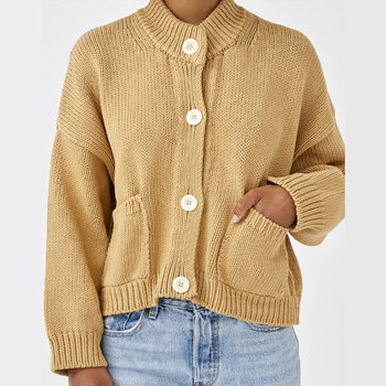 Sweter damski rozpinany O-neck z długim rękawem i opuszczanymi ramionami - 2021 jesień