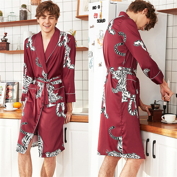 Dwuczęściowy jedwabny szlafrok męski z długimi rękawami i szortami, zestaw casualowej piżamy L-XXL