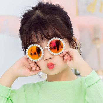Okrągłe okulary przeciwsłoneczne dla dzieci - Vintage zestaw z perłami, duże oprawki dla chłopców, UV400, lustro, 2020